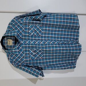 Wrangler Blue Plaid Casual Button Down Shirt